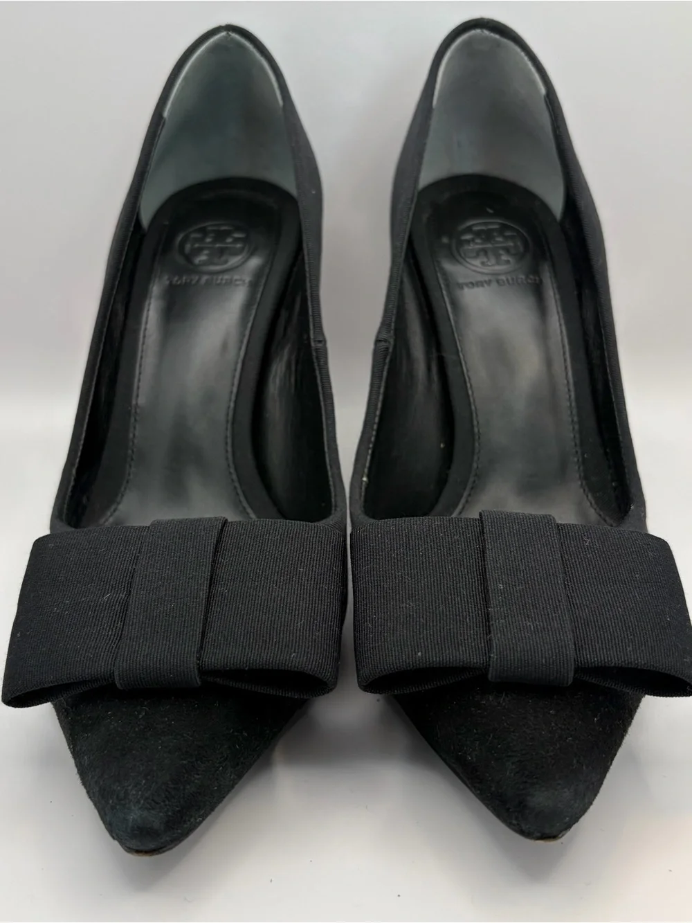 Tory Burch Aria Black Bow Pointed-Toe Suede Pumps sz 6.5